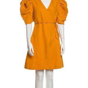 Vivienne Hu  New York  V Neck Puff Short Sleeve Wrap Dress Orange NWT 78…